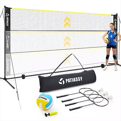 17ft Adjustable Height Portable Volleyball Badminton Net Set W/Poles Ball Pump • $98.55