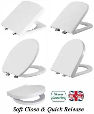 Luxury Toilet Seat WC Heavy Duty White Soft Close Slow Top Quick Release Hinges • £14.55