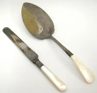 Antique Sheffield Server And J Russell Knife With Mother Of Pearl Handles Lot 2 • $13.49