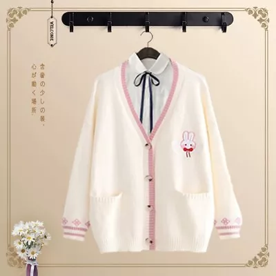 Anime Cute Girl Lolita Bunny Pattern Knitted Sweater Sweet Cute Cardigan Coats • $39.32