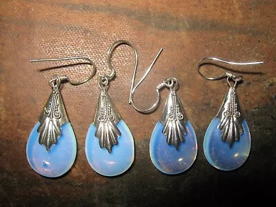 Lot Of 2 Pair USA 925 STERLING SILVER BLUE OPALITE MOONSTONE TEAR DROP EARRINGS • $27