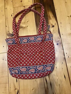 Vera Bradley Americana Red Tote Shoulder Bag Zip 15”x12” Floral Paisley Pockets • $18.98
