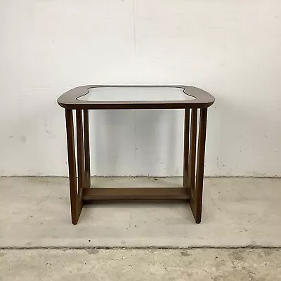 Mid-Century Modern Walnut End Table With Glass Top • $350
