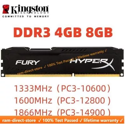 Kingston HyperX FURY DDR3 4GB 8GB 1333 1600 1866 Desktop RAM Memory DIMM 240pins • $23.56