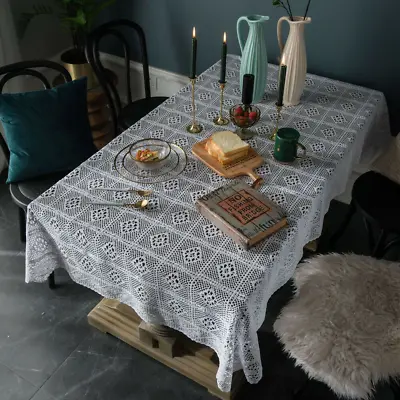 Vintage Crochet Tablecloth Cotton Linen Table Cloth Cover Dining Party Decor • £37.61