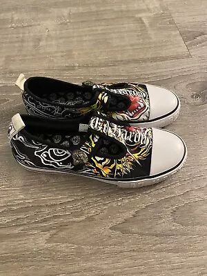 Ed Hardy Mary Jane Sneakers Size 5 Black With Snaps • $34.99