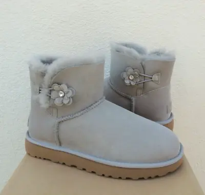 Ugg Seal Grey Mini Bailey Petal Bling Suede/ Sheepskin Boots Us 6/ Eur 37 ~nib • $109.95