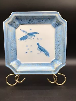 Vintage Japanese Square Plate Blue Birds Gold Accent By Andrea By Sadek 8  • $21