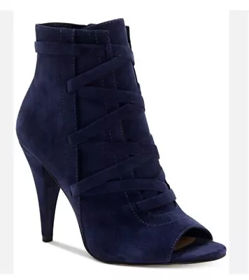 NIB Vince Camuto Aranda Navy Haze True Suede Open Toe Heel Ankle Boots 6 • $69.99