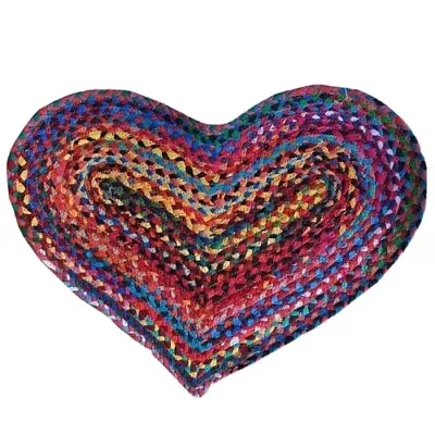 HEART RAG RUG DOORMAT FAIR TRADE MULTI-COLOURED Recycled Sari Fabric Indian NEW! • £21.99