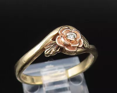 10K GOLD - Vintage Two Tone Dainty Genuine Diamond Flower Ring Sz 6 - GR441 • $210.11