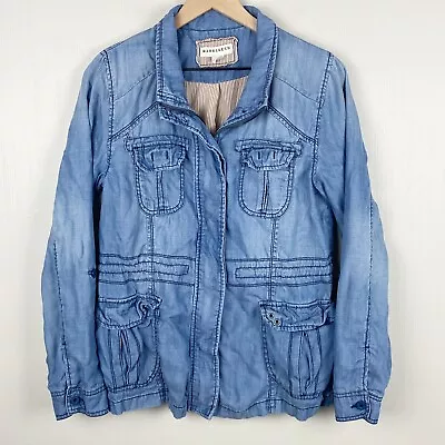 Anthropologie Marrakech Jacket Women's M Blue Utility Lightweight Roll Tab • $29.99