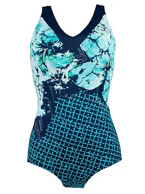 Naturana Navy Blue Green Swimsuit Swimming Costume UK 12 34B • £22