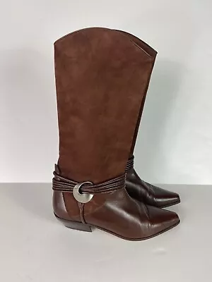 Vtg Via Spiga 8 Brown Nubuck Suede & Leather Boots Western Style Made In Italy • $29.99