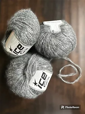 Ice Yarns SEQUIN GREY #53513 Mohair Paillette Brand New Lot Of 3 • $15