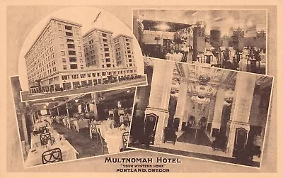 Portland OR Oregon Multnomah Hotel Street View Interor Lobby Vtg Postcard C64 • $3.95