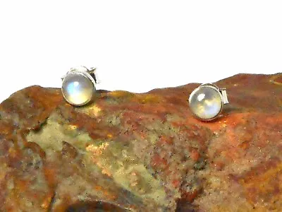 Rainbow MOONSTONE  Sterling Silver 925 Gemstone Earrings / STUDS - 5 Mm • $16.99