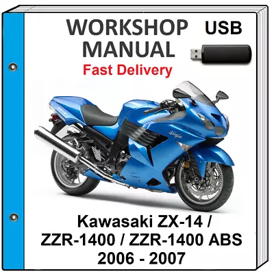 Kawasaki Ninja Zx14 Zx-14 Zzr1400 Abs 2006 2007 Service Repair Shop Manual Usb • £14.47