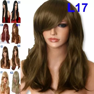 Black Brown Blonde Ginger Red Long Wavy Curly Straight Natural Fashion Full Wig • £8.99