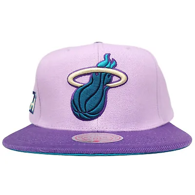 Mitchell & Ness Miami Heat Snapback Hat 3D Logo Purple Teal Tan Art Cap NWT • $32.99
