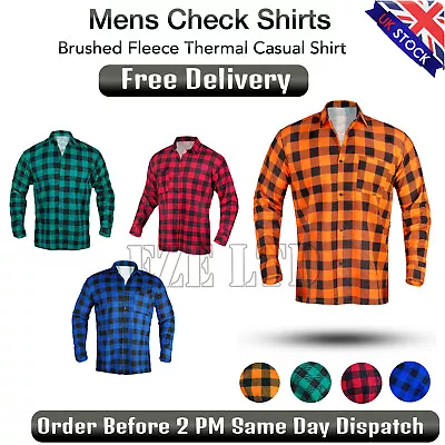 Mens Check Shirt Long Sleeve Flannel Work Casual Button Shirt M-L-XL 100% Cotton • £9.99