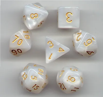 NEW RPG Dice Set Of 7 - Pearl White(Gold Inking) D4 D6 D8 D10 D12 D20 D00-90 • $8.79