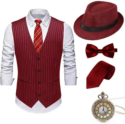 1920s Mens Costume Gatsby Gangster Costume Accessories XX-Large Stripe Winered • $61.18