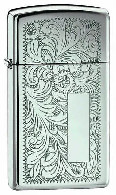 Zippo Lighter High Polish Chrome Venetian Slim (91652) Gift Boxed / Brand New • $66.26