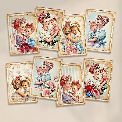 Vintage Mum & Daughter Shabby Chic Card Toppers Gift Tags Craft Flowers • £2.80