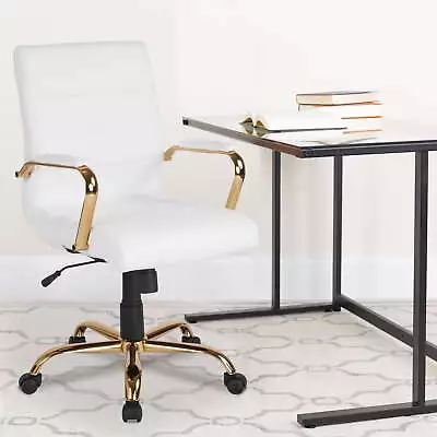 Mid-Back White LeatherSoft Executive Swivel Office Chair With Gold Frame  • $151.12