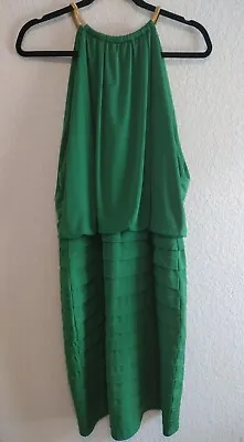 AA Studio Women’s Size 16 Green Dress Gold Embellished Halter Neckline Keyhole • $45
