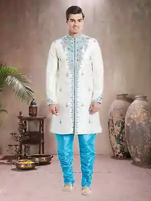 Customize Indian Kurta Sherwani Wedding White Silk Embroidered Men's Pajama • $550