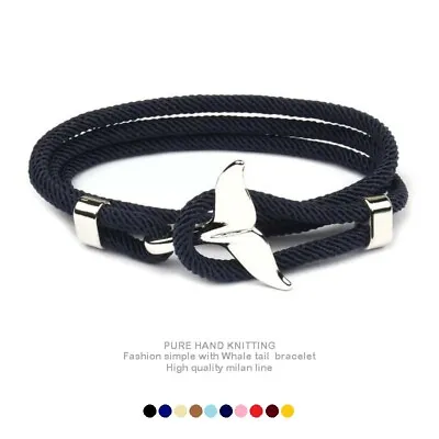 Men's Surfer Braided Metal Whale Fish Fin Anchor Rope Bracelet Wristband For Him • $4.72