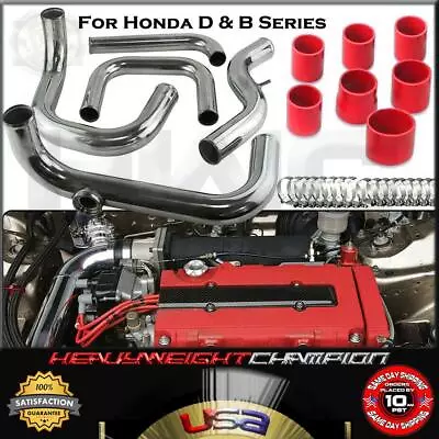 Civic Integra EG EK DC2 SQV Bolt-On Piping Kit Chrome/Red Silicone B18 B16 D16 • $128.99