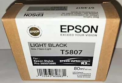 Genuine T5807 LIGHT BLACK Ink For Epson Pro 3800 3880 Oem (Exp. 07/2017) SEALED • $69.99