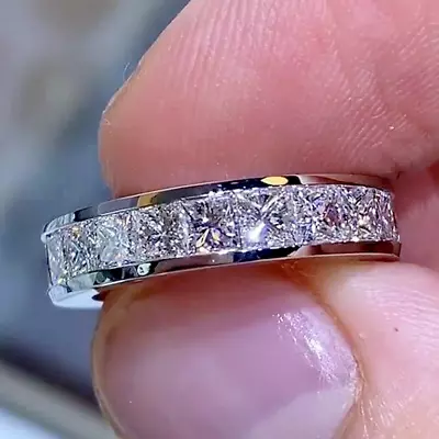 6.6TCW Princess Lab-Created Diamond Eternity Wedding Ring 14k White Gold Plated • $153.29