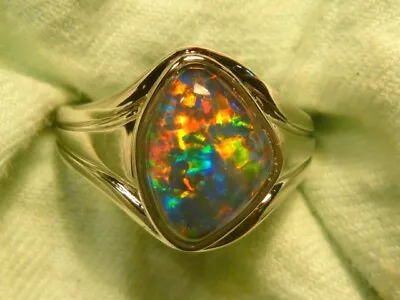 Mens Opal Ring Sterling Silver Natural Opal Triplet 15x11 Mm F/Form Item 190324 • $288.89
