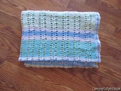 Handmade UNISEX! ~Crochet Baby Shower Afghan Stroller Scalloped Edge Blanket • $19.99