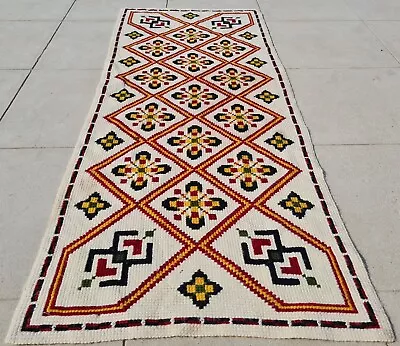 Authentic Hand Knotted Vintage Flat Weave Kilim Kilim Wool Area Rug 3.5 X 1.5 Ft • $29.99