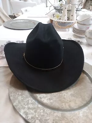 Mens Par-vel Black Wool Felt Cowboy Western Hat Size 7 7/8 Very Good Condition • $15.50