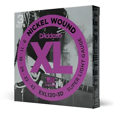 3 Sets EXL120 D'Addario Electric Guitar Strings 9-42  EXL120-3D Super Light • $17.99