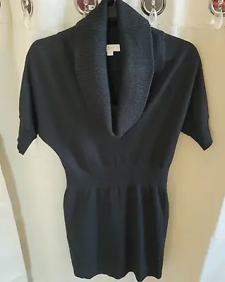 Loft Womens Sweater Dress Small Black Knit Merino Wool Blend Cowl Neck 158114 • $27.99