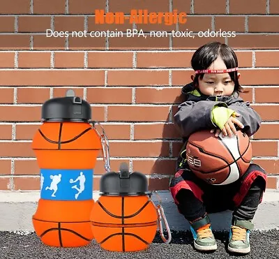 Xmas Stocking Fillers Collapsible Silicone Water Bottle Basketball • £12