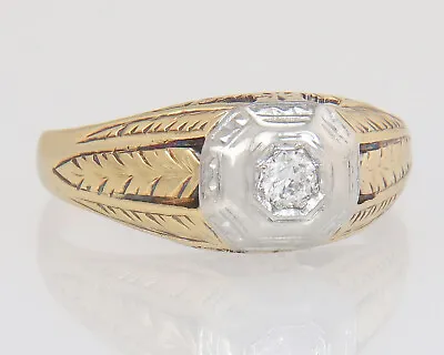 Antique .15ct Diamond 14K - 18k Two Tone Gold Art Deco Men's Ring Size 11.75 • $860