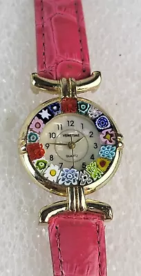 Venetiae Ladies Watch Murano Millefiori Mother Of Pearl Gold Pink Leather Band • $19.99