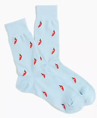 J. Crew Men's Trouser Socks One Size Red Chili Pepper Print Light Blue Heather • $11.99