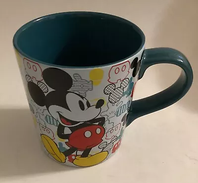 Disney Store Mickey Mouse  Coffee Mug Cup Teal 4” Tall 3.5” At Rim • $19