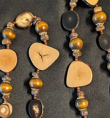 Unique Vintage Chunky Natural Horn And Wood Bead Necklace • $19.99