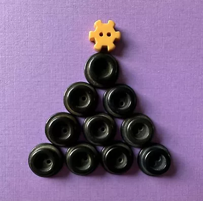 Vintage Bakelite Buttons; 10 Chunky  Licorice  Black Hat Shapes & 1 Yellow Gear • $8.50