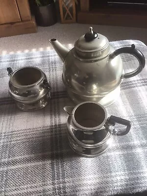 VINTAGE 1950’s MASTERS PATENT TEA POT Jug And Sugar Bowl Solid Nickel Silver • £35